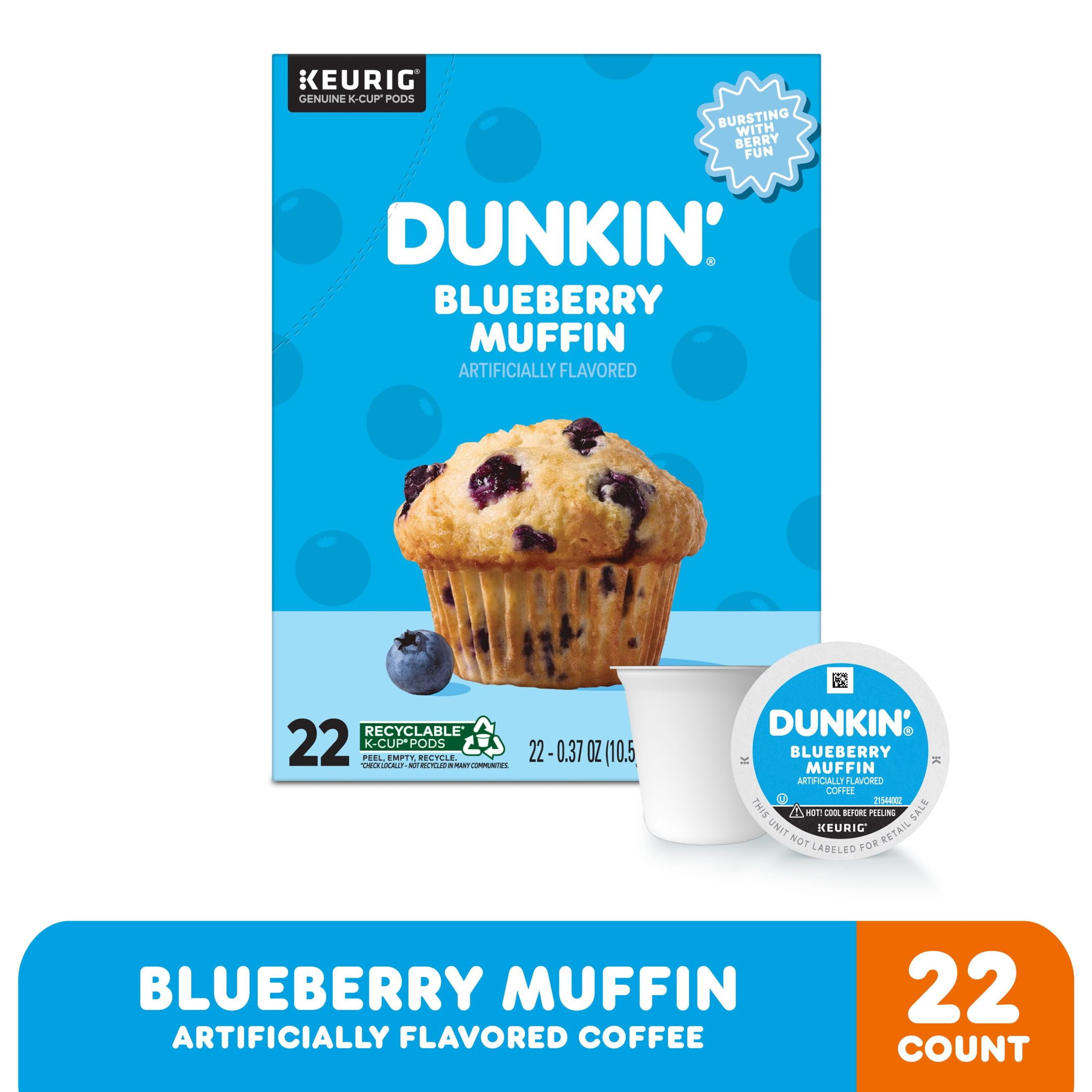 Dunkin’ Blueberry Muffin Ground Coffee, Medium Roast, Keurig K Cup Pods, 22 Count Box