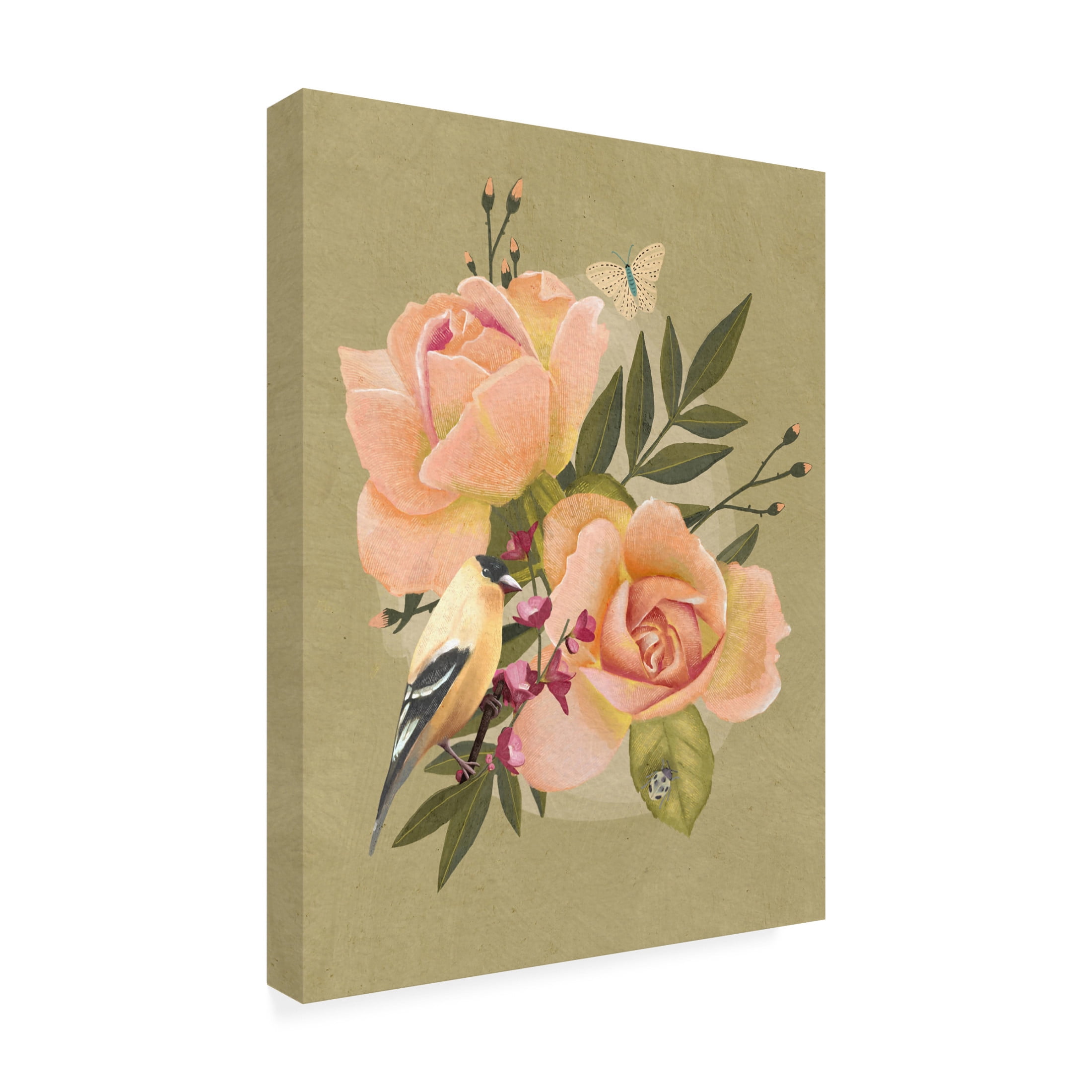 Trademark Fine Art Katie O'Shea  Goldfinch and Flowers II Canvas Wall Art