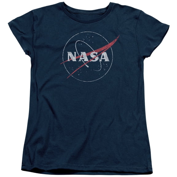 Trevco Sportswear NASA111-WT-1 NASA Distressed Logo Womens Short Sleeve T-Shirt, Navy - Small