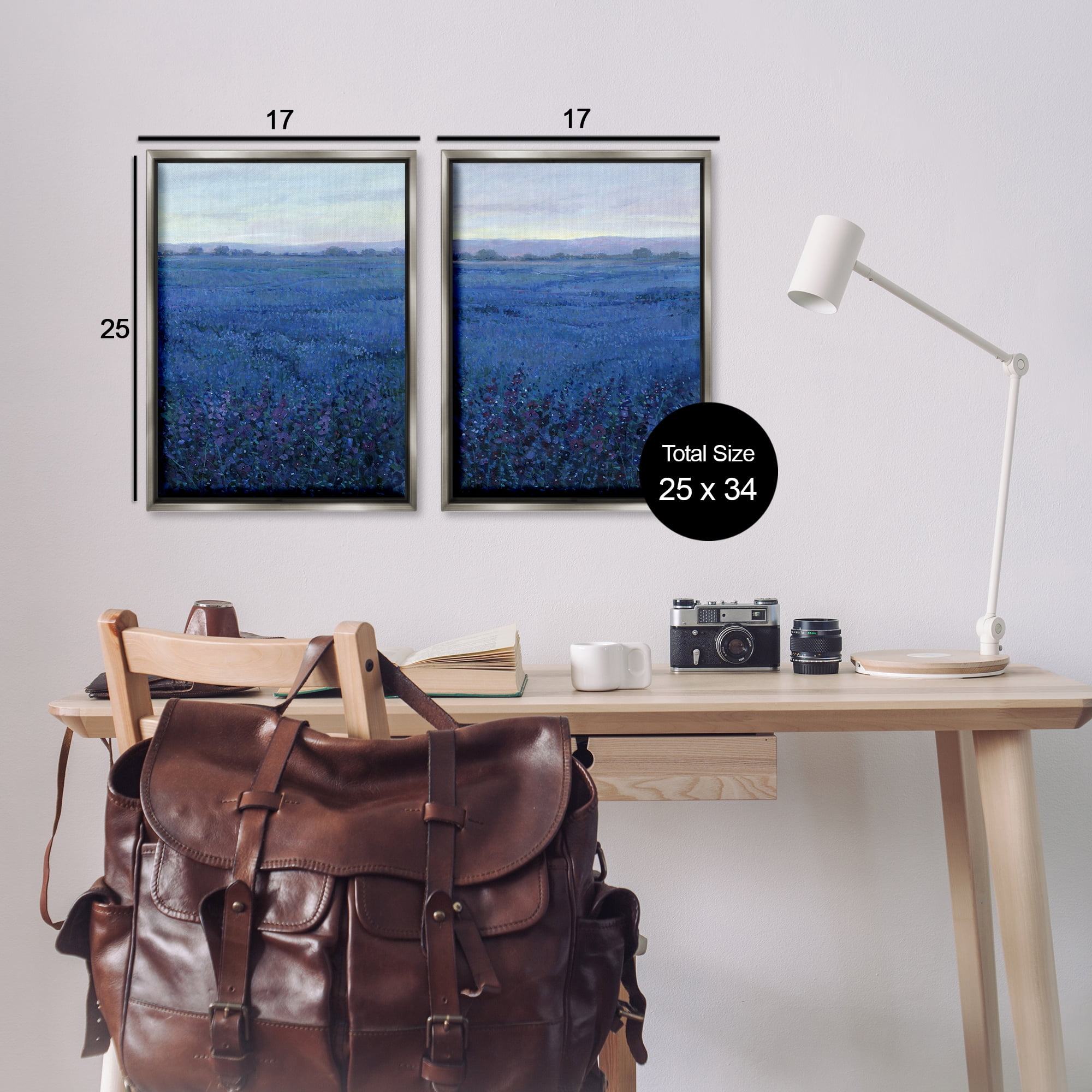 Stupell Industries Flowering Field Purple Haze Landscape & Nature Painting Gray Floater Framed Canvas Art Print Wall Art, 17 x 25, Set of 2