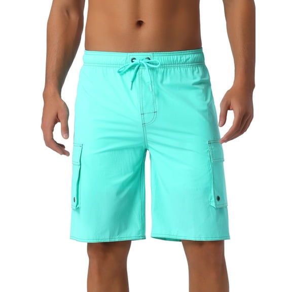 INSPIRE CHIC Men's Drawstring Waist Solid Color Side Pockets Lining Summer Board Shorts 28 Light Green