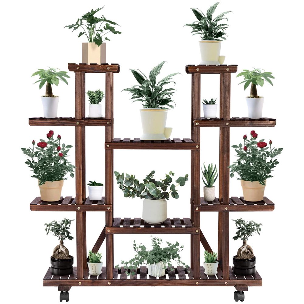 VIVOSUN Wood Plant Stand Plant Display Shelf Flower Rack