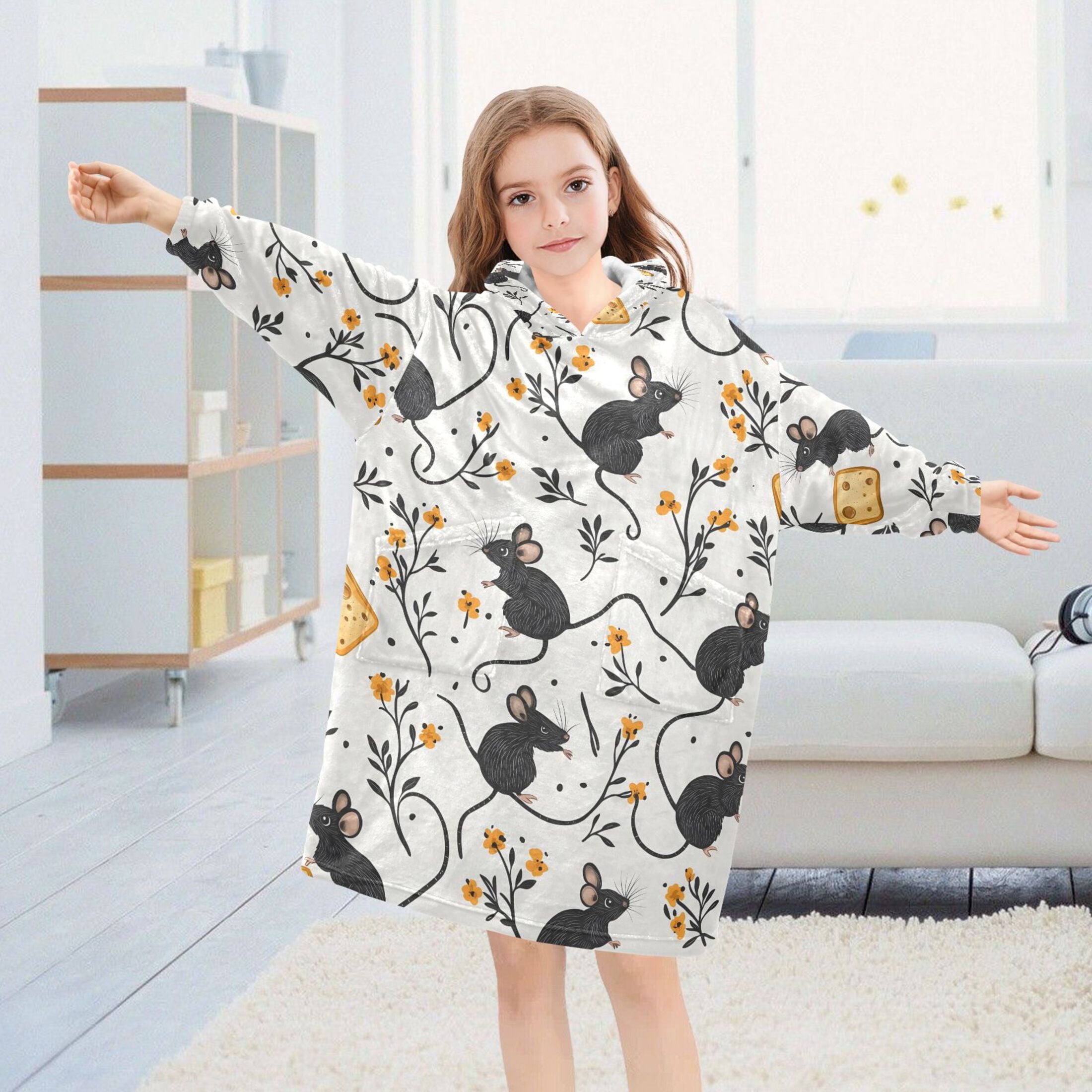 joogoo Wearable Blanket Hoodie for Cute Mouse Rat Oversized Sherpa Hooded 3-14 YR M