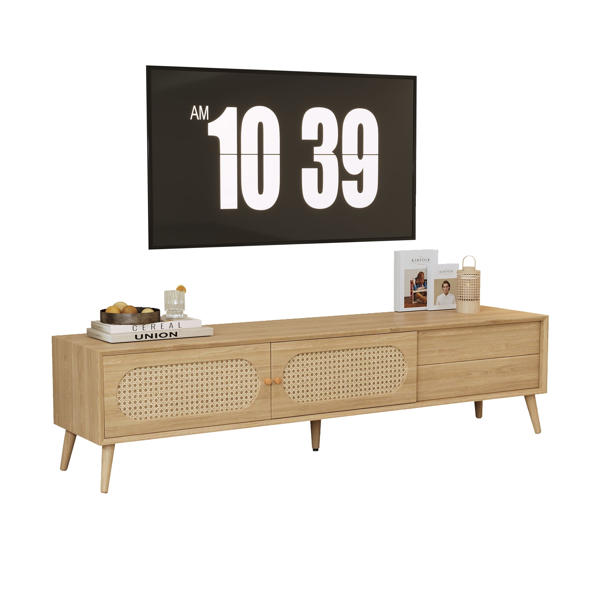 Euroco TV Stand for TVs up to 80'' , Modern Farmhouse Media Console, Entertainment Center with Solid Wood Legs, TV Cabinet for Living Room, Home Theatre