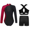 thumbnail image 2 of TiaoBug Kids Girls Long Sleeve Gymnastics Dance Leotard Sparkle Unitard Bodysuit Vest with Shorts Set Burgundy 8, 2 of 3