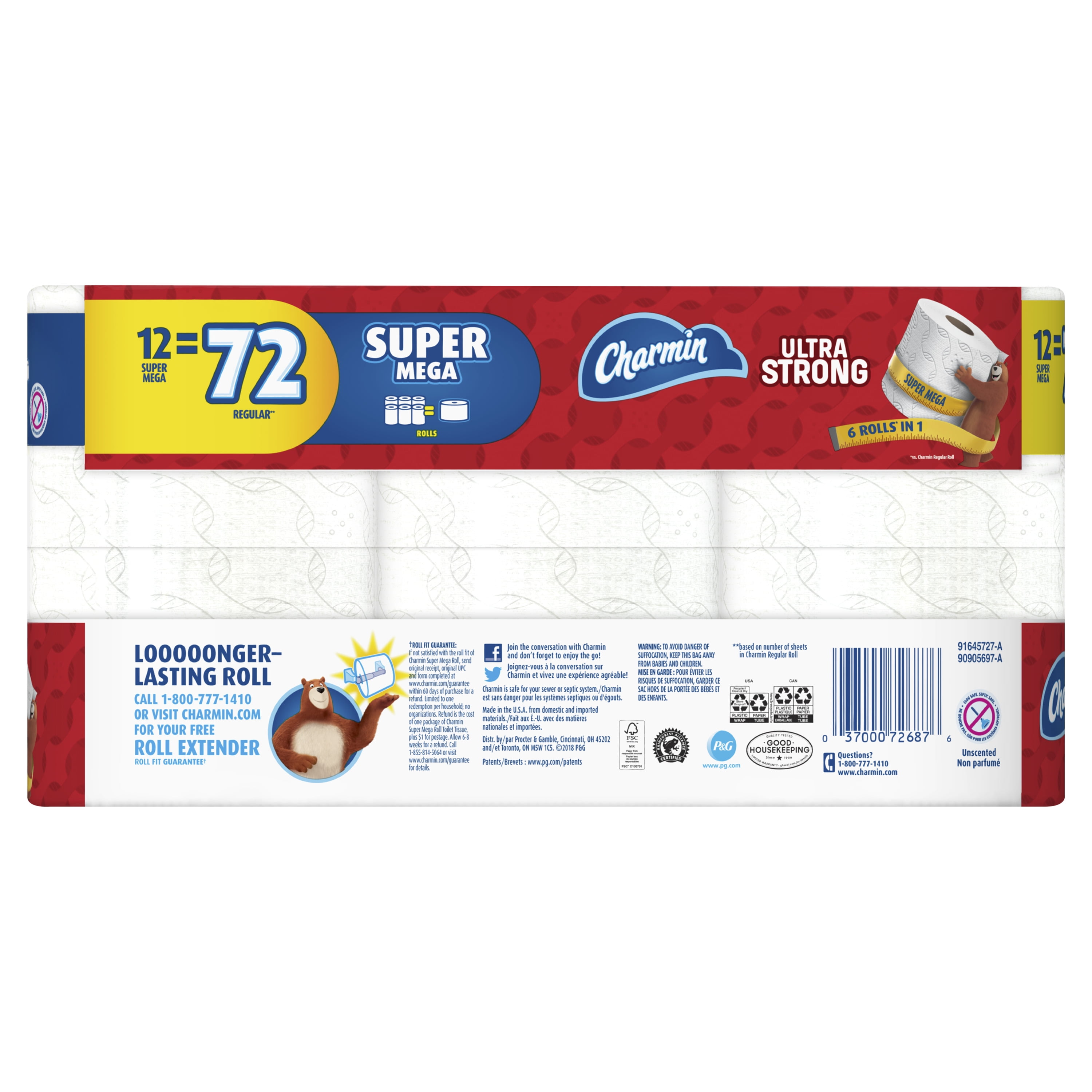 Charmin Ultra Strong Toilet Paper, 12 Super Mega Rolls
