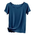 thumbnail image 4 of DHFJKG Basic Tees For Women Summer Ribbed Lettuce Trim Short Sleeve T Shirt Casual Loose Fit Crew Neck Tee Trendy Tops, 4 of 4