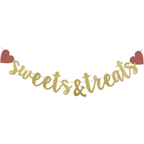 Sweets & Treats Banner, Gold Glitter paper Birthdy Wedding Baby Shower Bridal Shower Engagement Party Decorations Wonka bar/Ice cream Banner