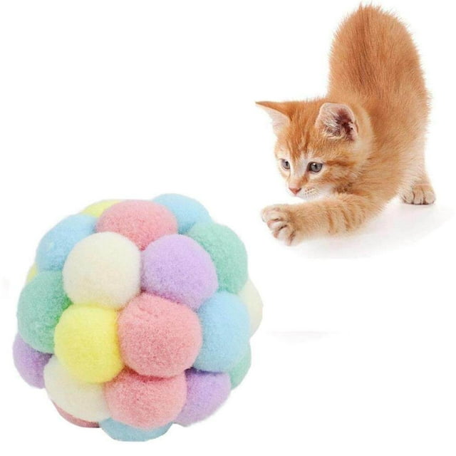 Balles Colorées pour Chats Balles Colorées pour Chats Jouets Interactifs Balles Élastiques Souples Sécurité avec Clochette Balles Rebondissantes en Peluche Jouets Interactifs