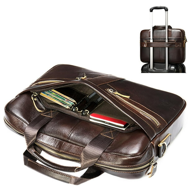 Maletin para hombre bolso de mano de cuero bolso para ordenador portatil de 15 pulgadas para hombre bolso bandolera de cuero de negocios viaje de Cafe Macarena Maletin de los hombres