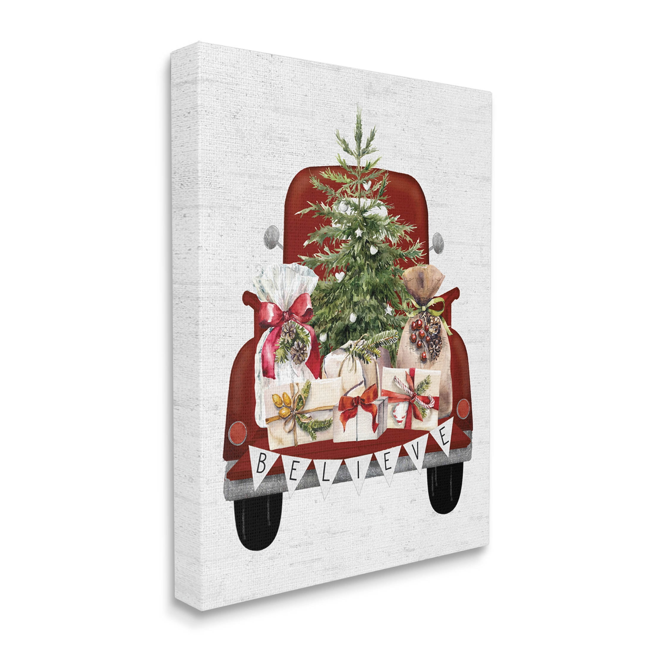 Stupell Industries Believe Seasonal Christmas Truck Graphic Art Gallery Wrapped Canvas Print Wall Art, Design by Lettered and Lined