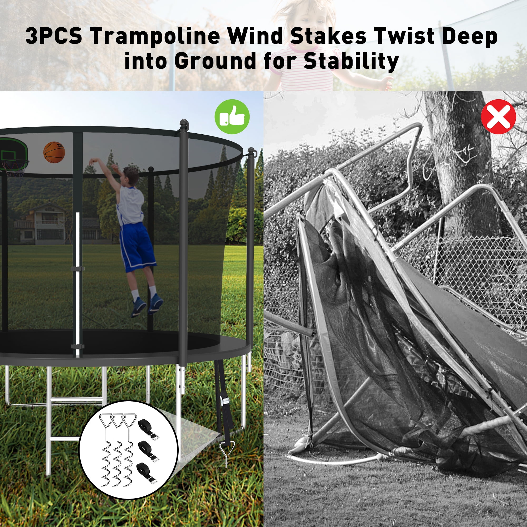 CITYLE Trampoline 10FT Trampoline for Kids and Adults, Outdoor Trampoline with Lights, Trampoline with Enclosure, Basketball Hoop, Wind Stakes, Ladder, Weather Resistant, Easy Assembly, Last Long