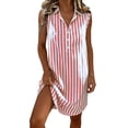 thumbnail image 6 of Ohufall Knee-Length Dress for Women Cotton Linen Turndown Collar Dress Stripe Breathable Summer Vacation Dress, 6 of 6