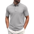 thumbnail image 2 of Mens Fashion Polo Shirts Cotton Classic Short Sleeve Thermal Button Shirt with Pocket Light Gray M, 2 of 5