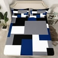 thumbnail image 2 of Erosebridal Blue Rectangle Sheet Set Twin,Geometric Sqare Bedding Sets Twin Size,Abstract Artwork Twin Sheet Sets,Super Cozy Plaid Bedroom Decorative,3pcs, 2 of 7