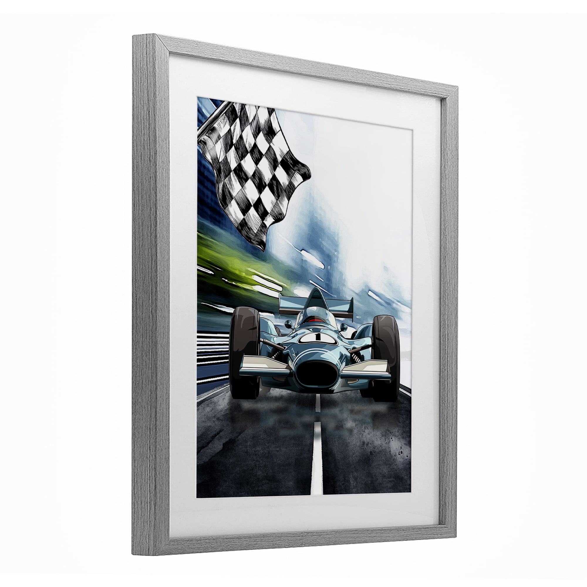 Stupell Industries Racecar Set Go Gray Framed Print Under Glass, design by Christine Simpson Art