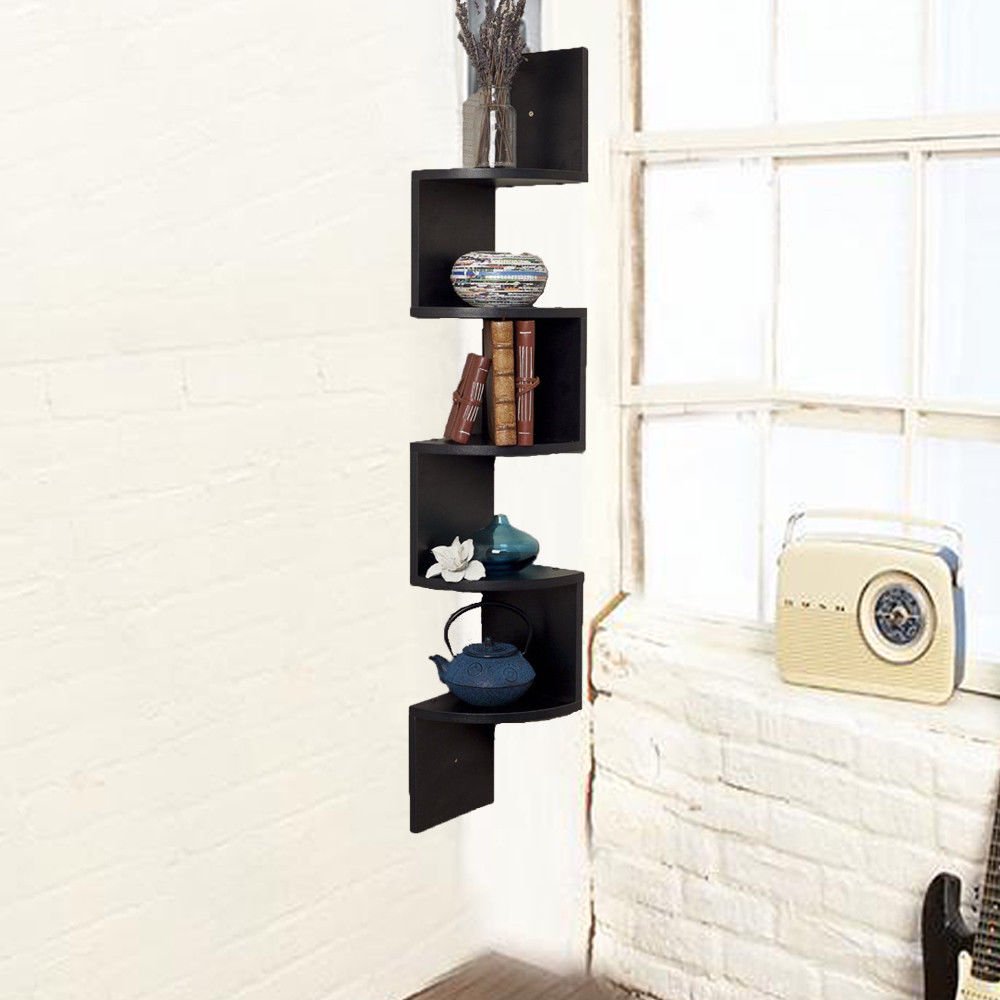 UBesGoo 5 Tiers Wood Wall Mount Corner Shelf Floating Home Storage Rack