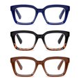 thumbnail image 1 of ZXYOO Lot de 3 Lunettes de Lecture Surdimensionnées à Design Carré pour Femmes, Lecteur Bloquant la Lumière Bleue (Noir&Bleu&Café, 3.0), 1 of 4