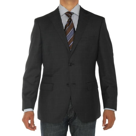 LN LUCIANO NATAZZI Mens Two Button Ticket Pocket Blazer Modern Fit Suit Jacket Black Charcoal