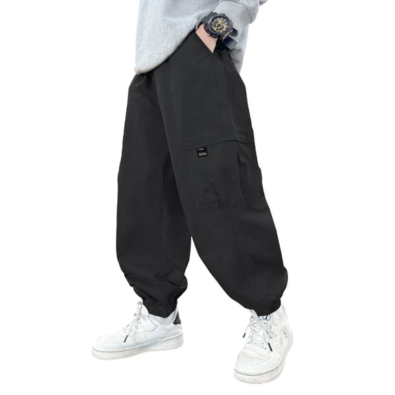WEIGFI Child Boys Cargo Pants For Autumn Winter Fashion Loose Fit Casual Joggers With Multiple Pockets Twill Trousers For Teen Kids Youth School Outdoor Daily Wear Stylish Solid Color Slacks