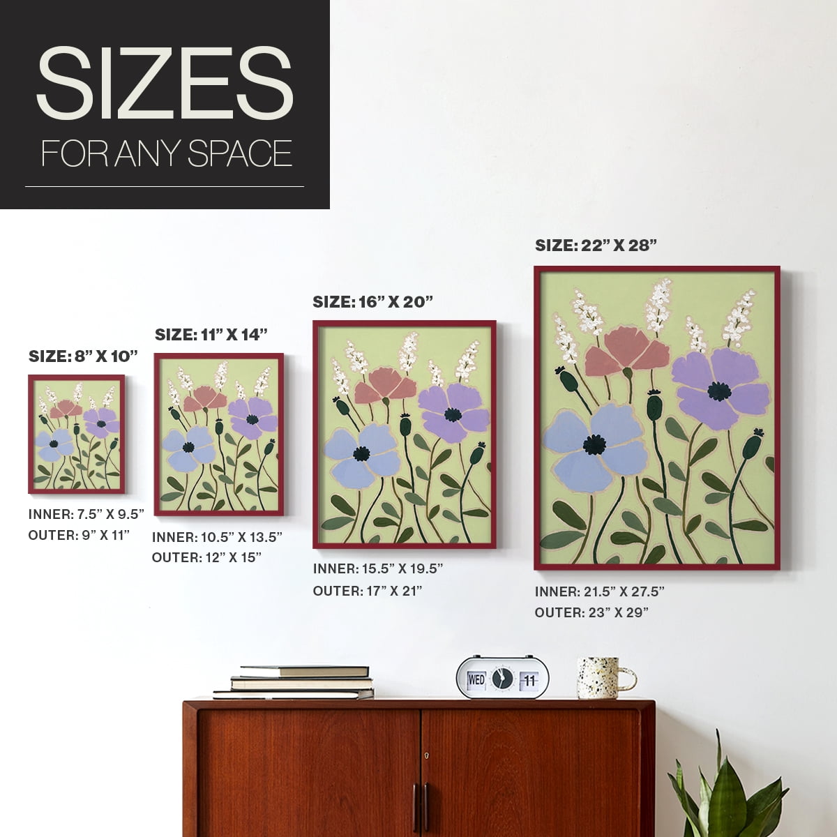 Woodblock Floral III Framed Print - Solid Wood in Single Picture Frame Solid Wood 2 Framed Print