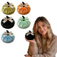 thumbnail image 6 of MInHoues Light Green Velvet Mini Faux Halloween Pumpkin Decoration with Plaid Bow, Soft Stuffed Fabric Pumpkin Ornament, Rustic Fall Halloween Thanksgiving Table Tiered Tray Accent Decor, 6 of 7