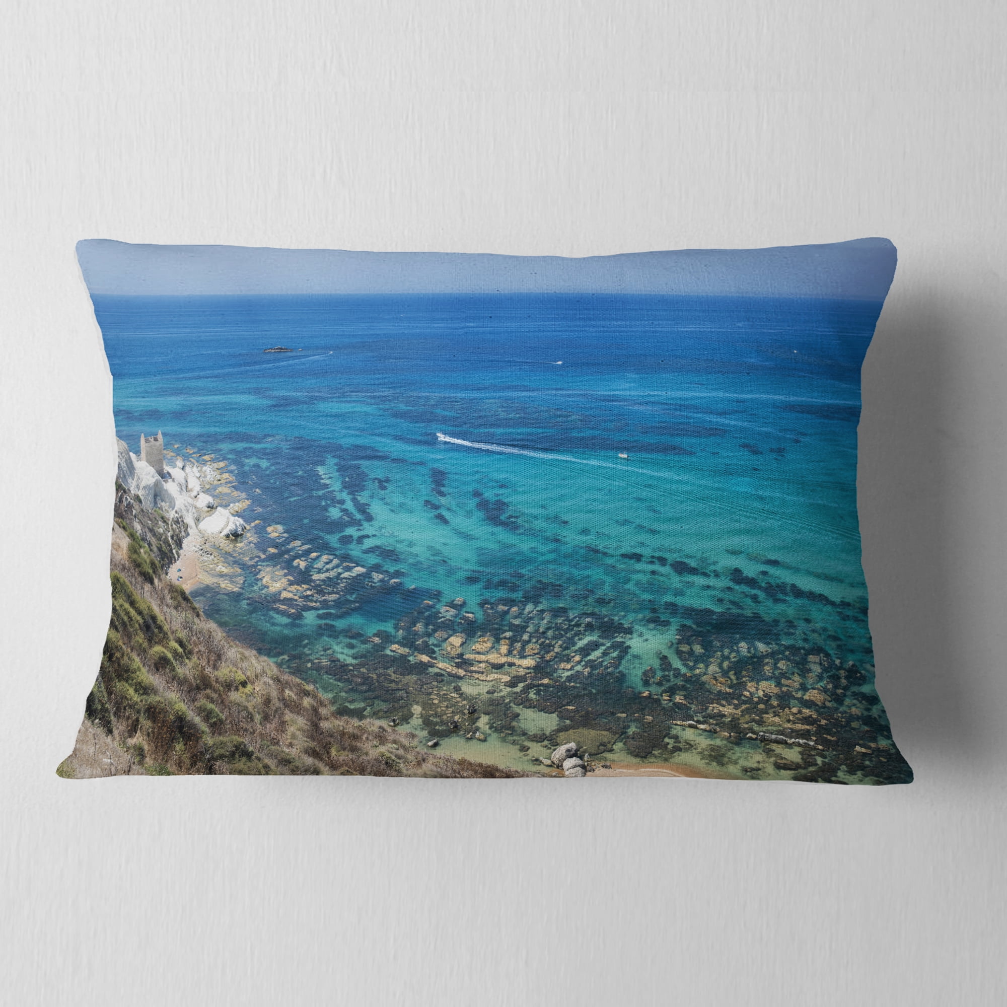 Designart 12" x 20" Blue Polyester Throw Pillow