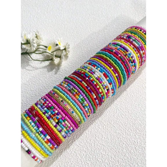 20-Piece Bohemian Beaded Bracelet Set - Multicolor Handmade Stretch Bracelets for Women
