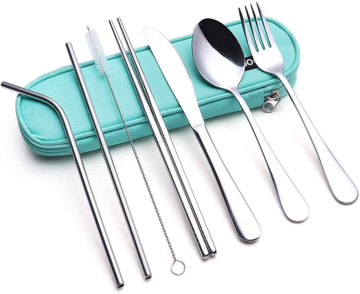 Travel Utensils,Reusable Silverware Set To Go Portable Cutlery Set with a Waterproof Carrying