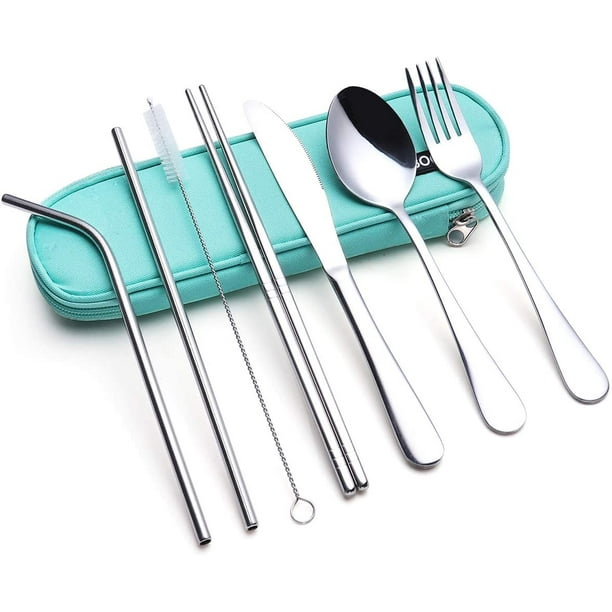 Travel Utensils,Reusable Silverware Set To Go Portable Cutlery Set with