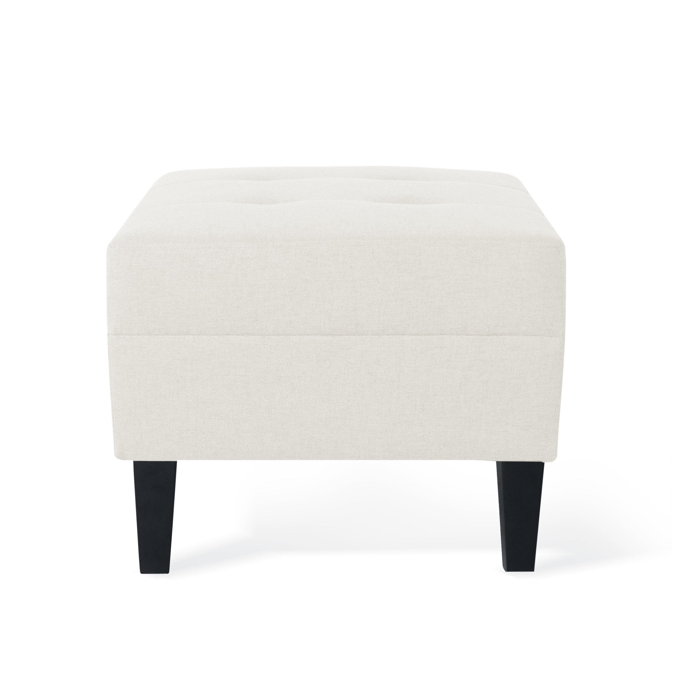 Noble House Kamil Elegant Fabric Ottoman, Plush Cushion, Durable Birch Wood Legs, Cushioned Top for Comfort, Ivory