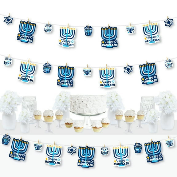 Big Dot of Happiness Hanukkah Menorah - Chanukah Holiday Party DIY Decorations - Clothespin Garland Banner - 44 Pieces