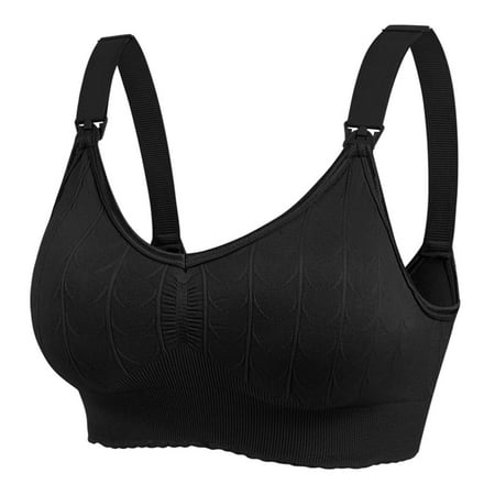 Virmaxy Women s Ultra Comfort Front Clasp Wirefree Pregnancy Sleep Bralette Comfortable Non-Steel Ring Maternity Nursing Bra for Breastfeeding Breathable Nursing Bra Underwear Black-A XL