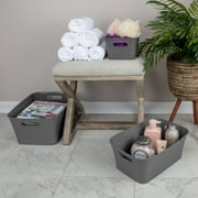 (3 pack) Mainstays Large Open Plastic Storage Bin with Handles, Gray Flannel, 1 Each