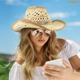 thumbnail image 4 of WHIPPY Cowboy Hat for Men Women Western Cowgirl Hat Wide Brim Straw Hat with 2 Pcs Hatbands, 4 of 7