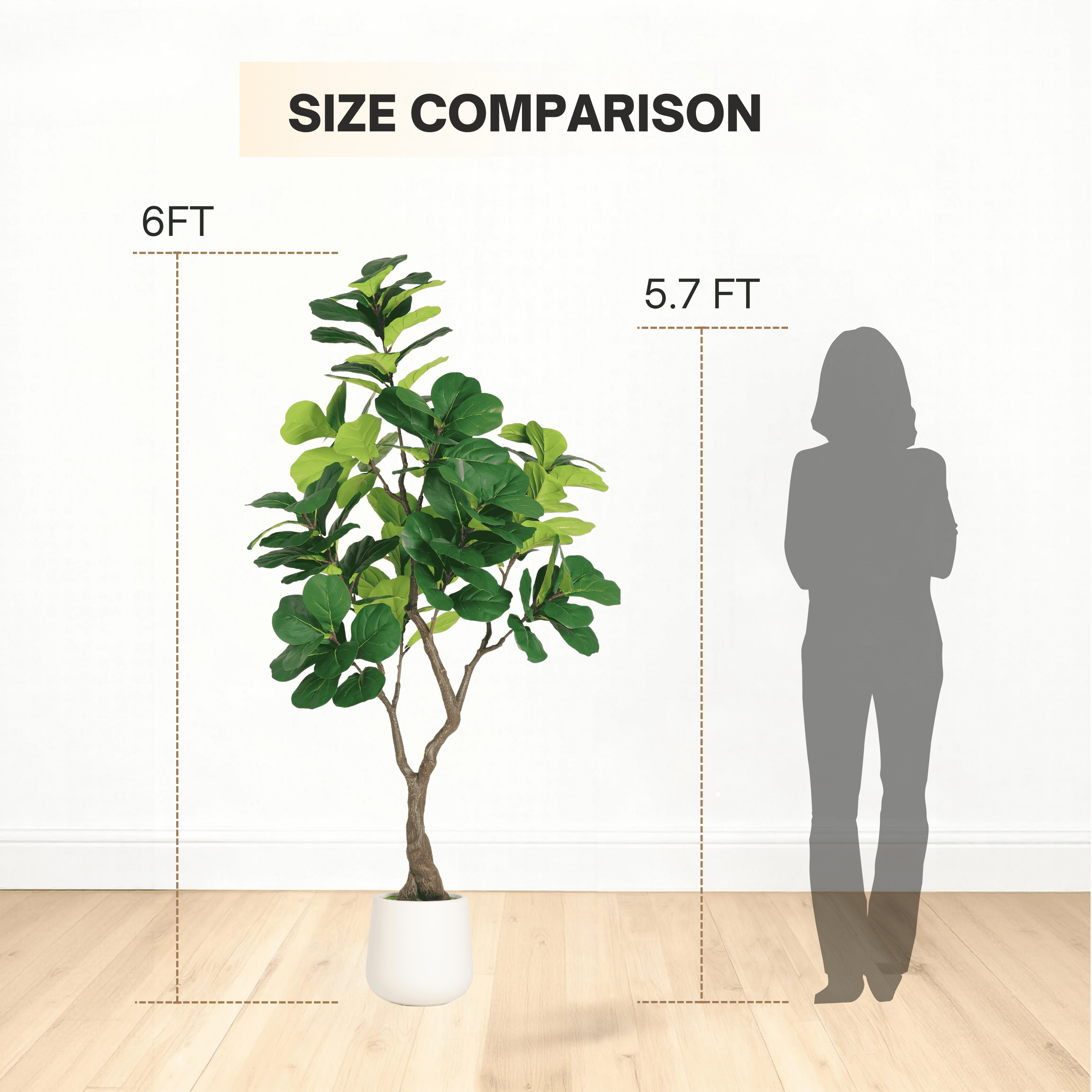 6FT Artificial Fiddle Leaf Fig Tree with White Planter Pot,Faux Indoor Plant for Home Office Living Room Decoration