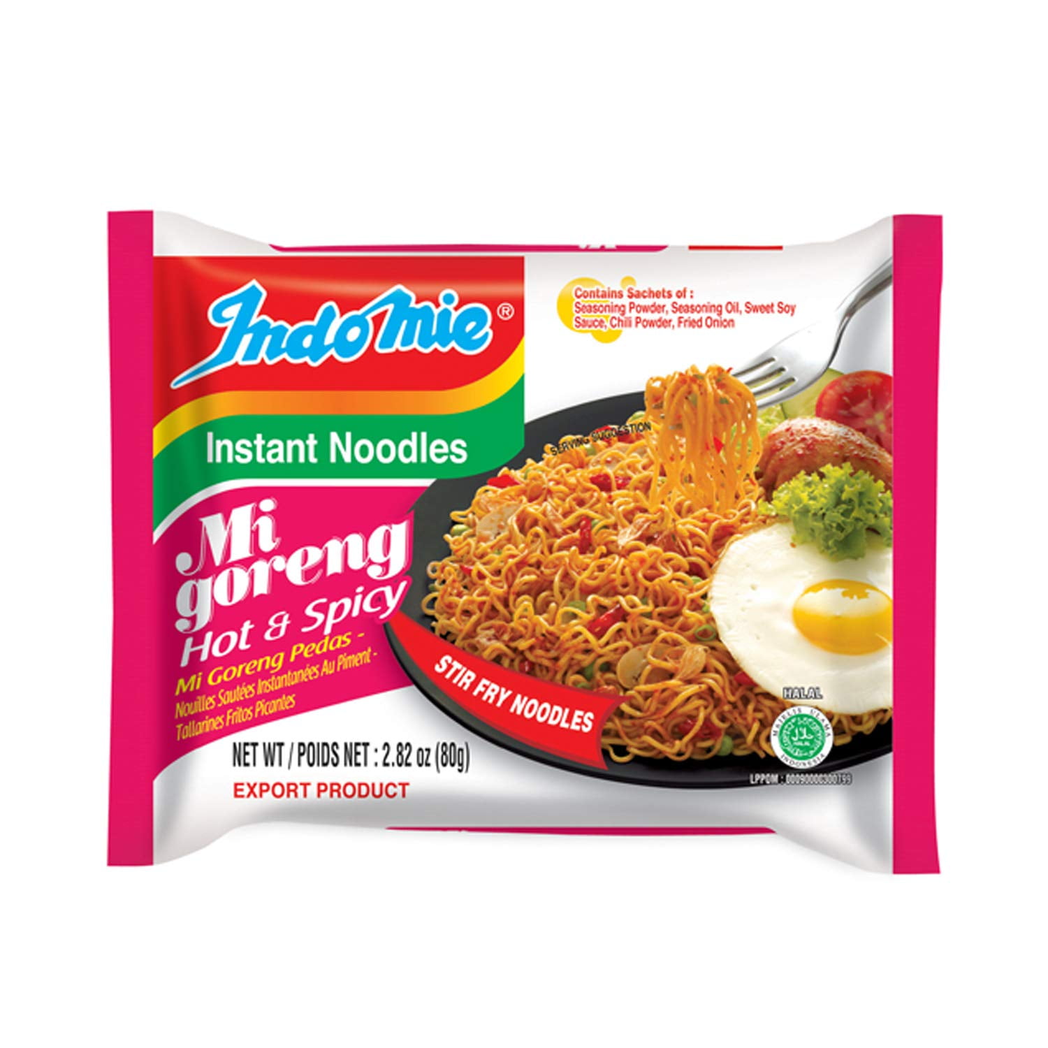 Indomie Mi Goreng Instant Stir Fry Noodles, Halal Certified, Hot & Spicy Flavor, 30 Count, 2.82 oz