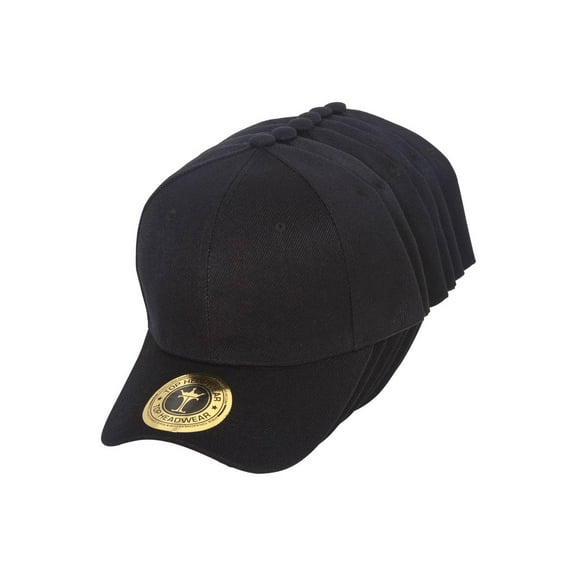 Top Headwear Structured Adjustable Baseball Hat, Black 6 pack
