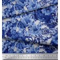 thumbnail image 2 of Soimoi Blue Polyester Crepe Fabric Stripe & Floral Print Fabric by Yard 42 Inch Wide, 2 of 3