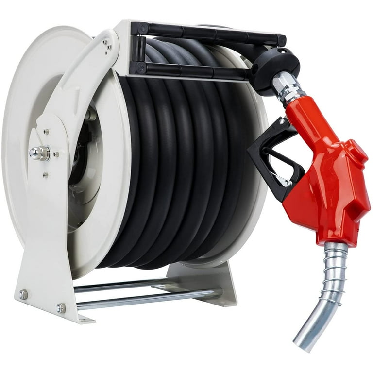 Diesel Fuel Hose Reel Retractable 1 x 50' Spring Driven Auto Swivel Rewind Industrial  Heavy Duty Commercial Hose Holder Reel with 
