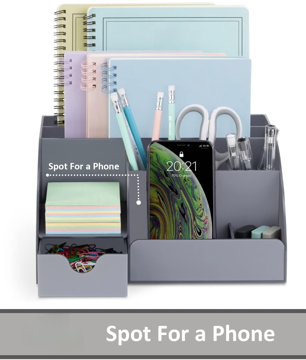 Grey Desk Organizer  9 Compartments Office Supplies And Accessories Decor Desktop (gray)