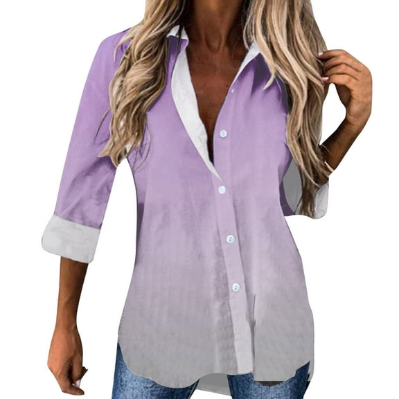 Vedolay Women's Shirts Dressy Casual Loose Fit Button Down Shirt Purple,L