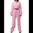 thumbnail image 2 of Conjunto Deportivo para Mujer: Sudadera con Capucha y Cremallera de Larga con Pantalones de Color Liso con Cordones - Conjunto de Dos Piezas Rosa L, 2 of 10
