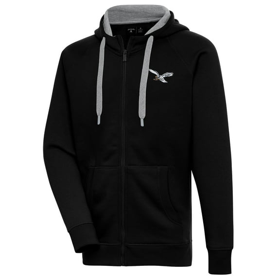 Men's Antigua Black Philadelphia Eagles Throwback Logo Victory Full-Zip Hoodie