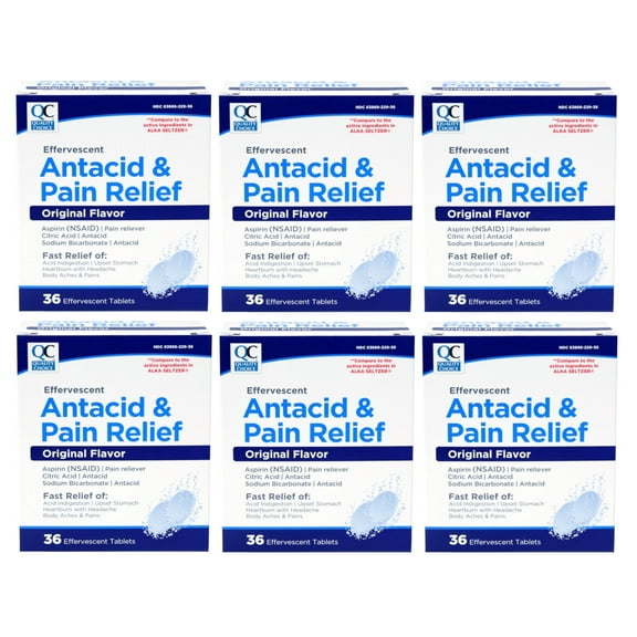 6 Pack Quality Choice Effervescent Pain Relief Antacid Tablets 36 Count Each