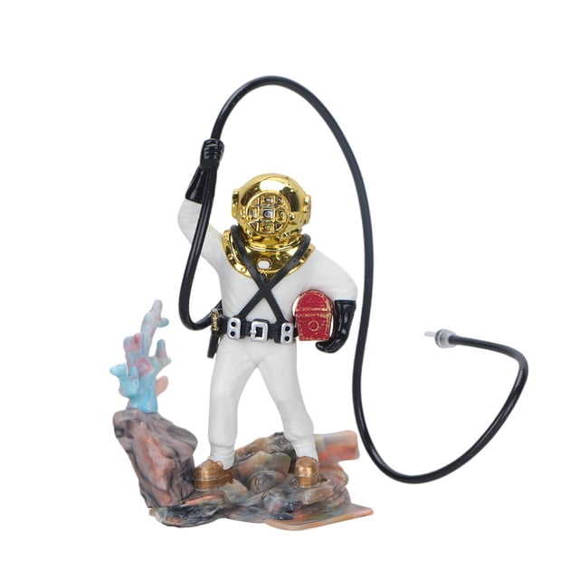 EeaseMX Figura de hombre rana con tesoro para acuario, escultura de buzo, adorno paisajístico para pecera, decoración de escritorio de resina, accesorios para fotos, modelos (blanco)