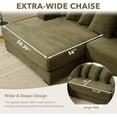 thumbnail image 4 of 111'' Modern Sectional Sofa, L-Shaped Corduroy Couch with Left Chaise Daybed, Extra-Wide Oversized Lounge, 8 Pillows, Corner Sofa Set for Living Room, Apartment, Office, Hotel, Bedroom, Green, 4 of 9