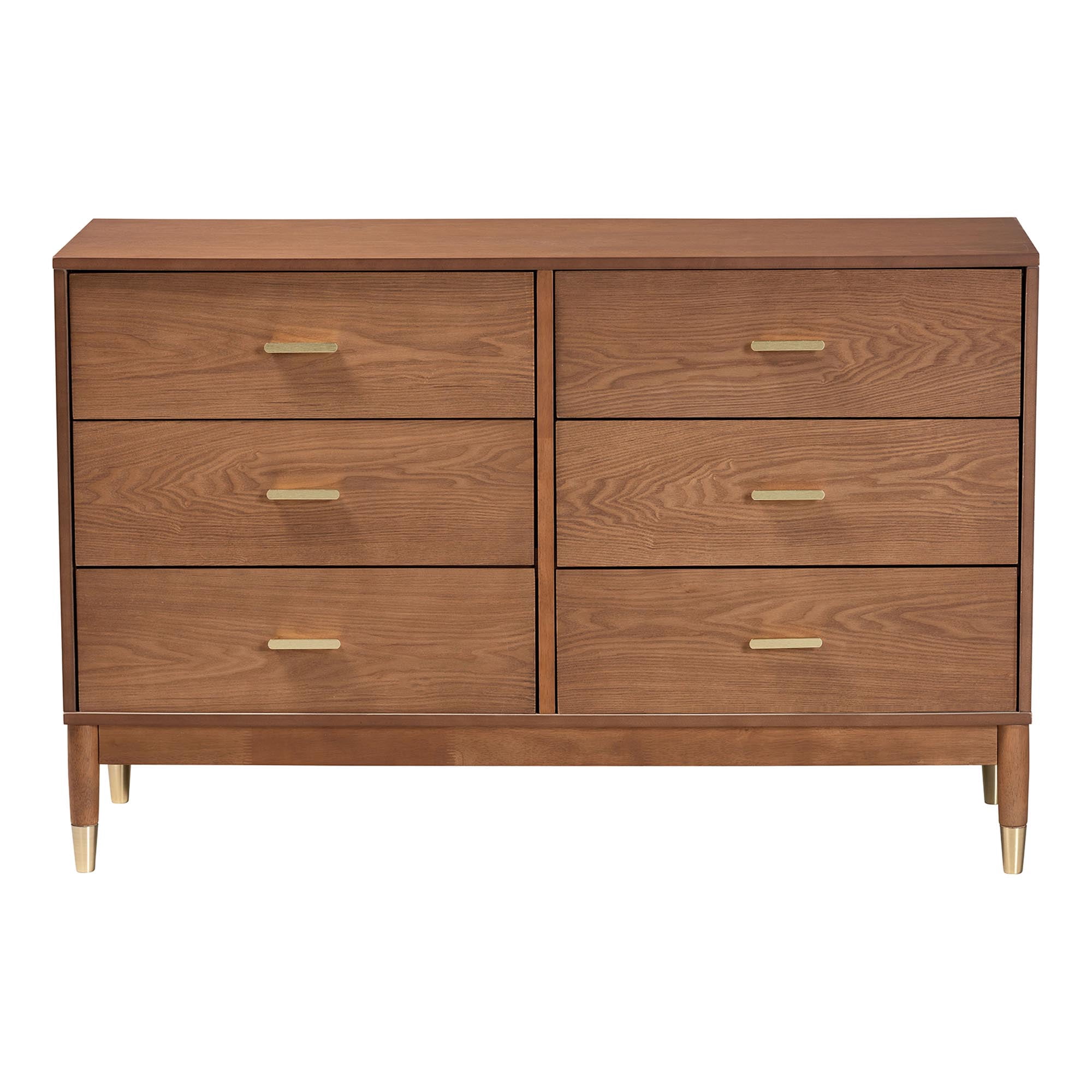Baxton Studio Mandolin Mid-Century Dresser, 6-Drawer, Walnut Brown