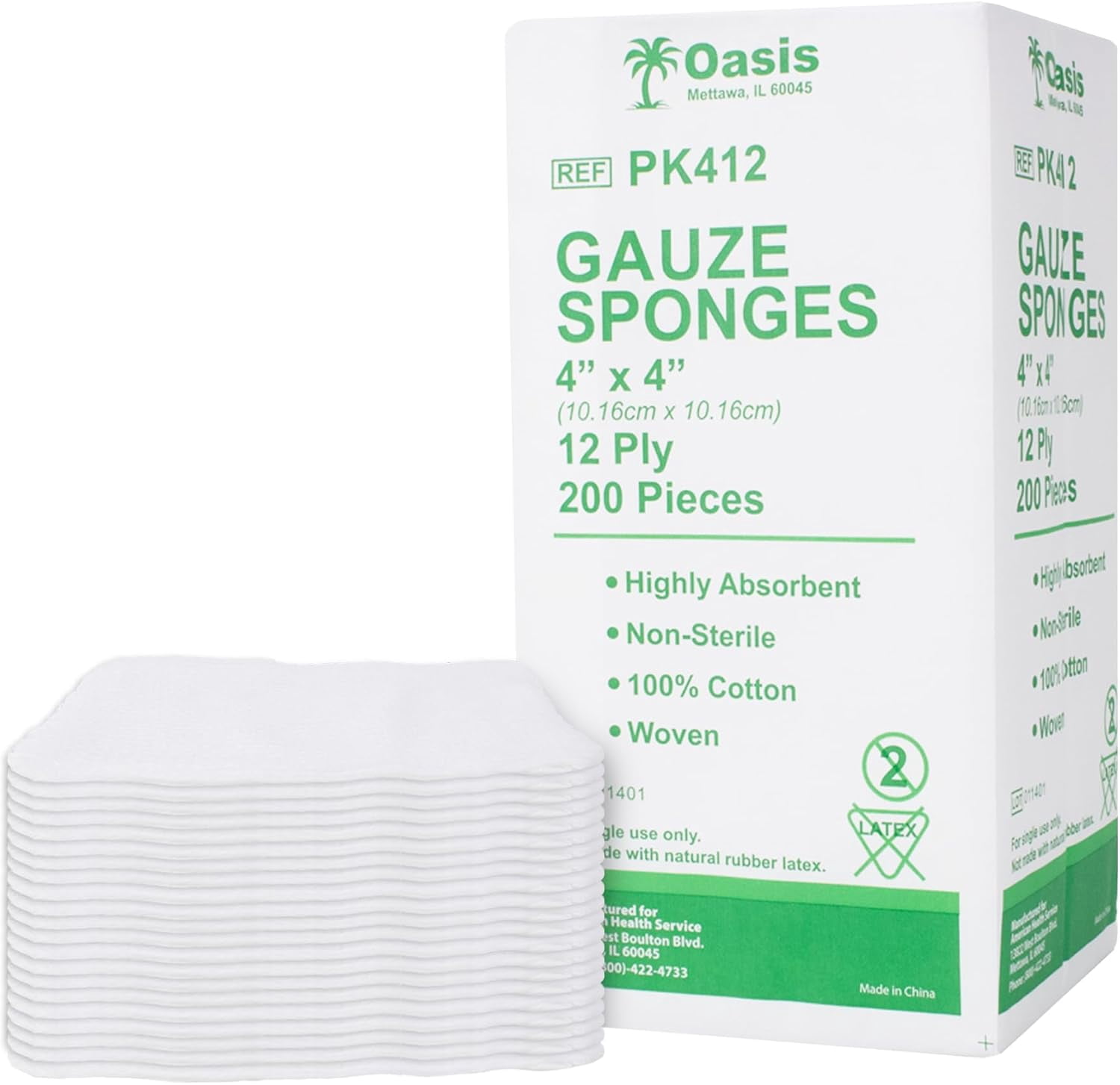 4 x 4 inch Gauze Sponges, 100% Cotton, 12-Ply Woven Non-Sterile Gauze, 3000 Pc (15 Packs of 200)