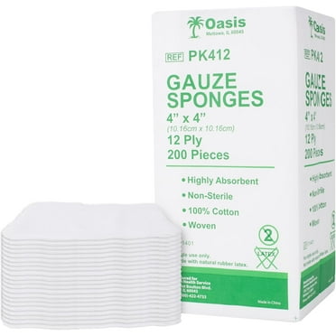 4 x 4 inch Gauze Sponges, 100% Cotton, 12-Ply Woven Non-Sterile Gauze, 400 Pc (2 Packs of 200)